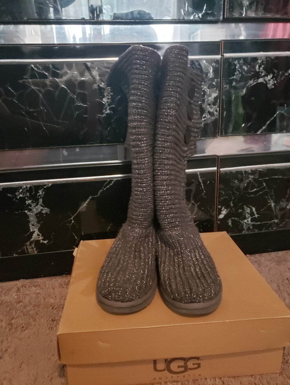UGG "Cardy"  Women’s Dark Gray Knit Boots with Subtle Sparkle